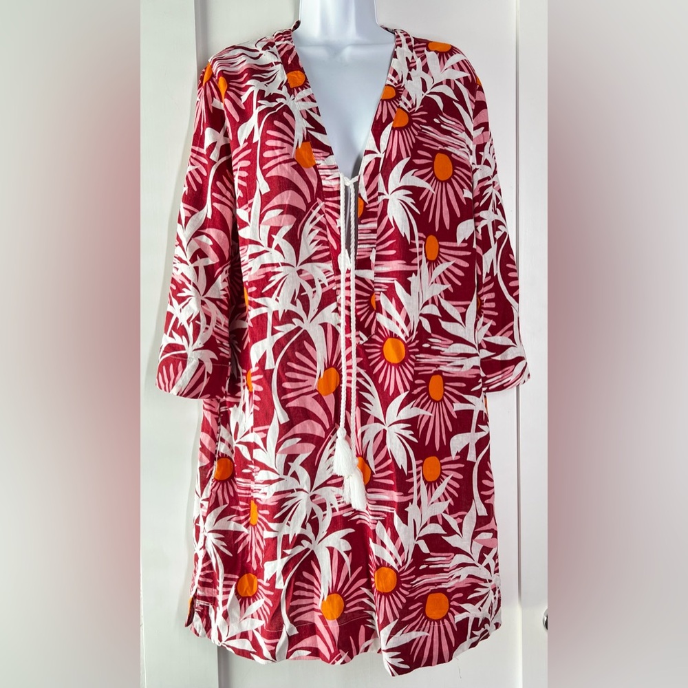 C&C California Shift Dress Floral Linen Cover Up Beach Boho Pockets Women M New